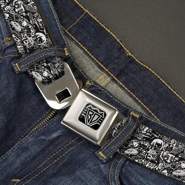 Buckle-Down BD Wings Logo CLOSE-UP Full Color Black Silver Seatbelt Belt - Comic Nightmare Webbing