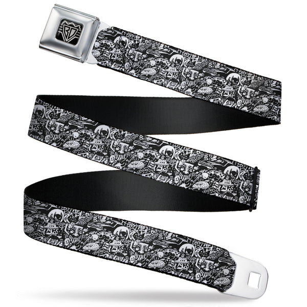 Buckle-Down BD Wings Logo CLOSE-UP Full Color Black Silver Seatbelt Belt - Comic Nightmare Webbing
