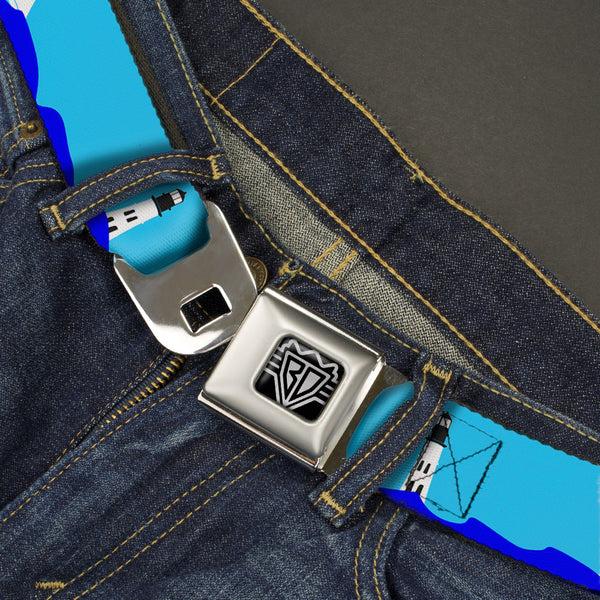 Buckle-Down BD Wings Logo CLOSE-UP Full Color Black Silver Seatbelt Belt - Boats On The Water Webbing
