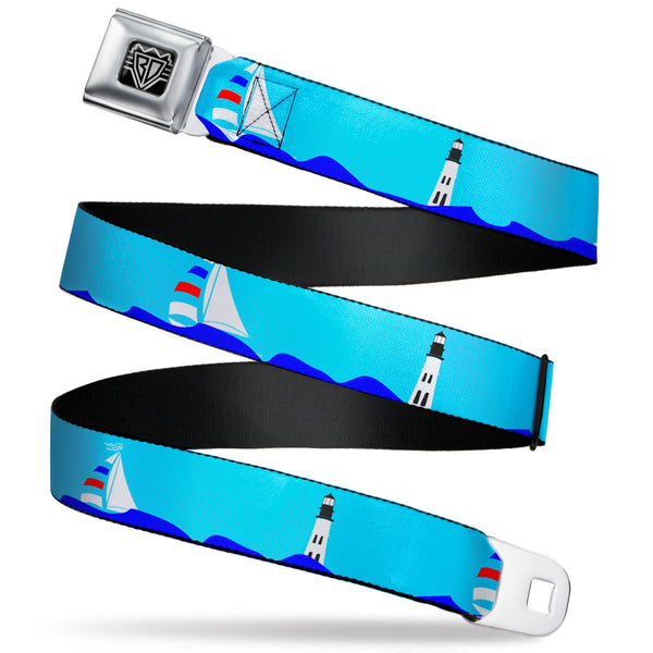 Buckle-Down BD Wings Logo CLOSE-UP Full Color Black Silver Seatbelt Belt - Boats on the Water Webbing