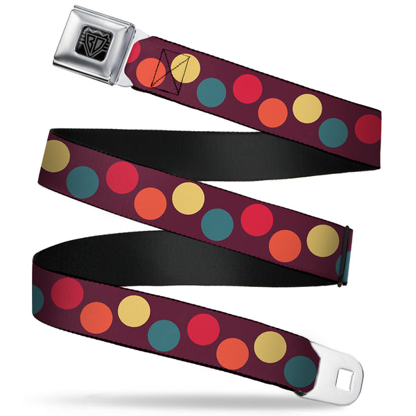 Buckle-Down BD Wings Logo CLOSE-UP Full Color Black Silver Seatbelt Belt - Big Dots Purple/Multi Pastel Webbing