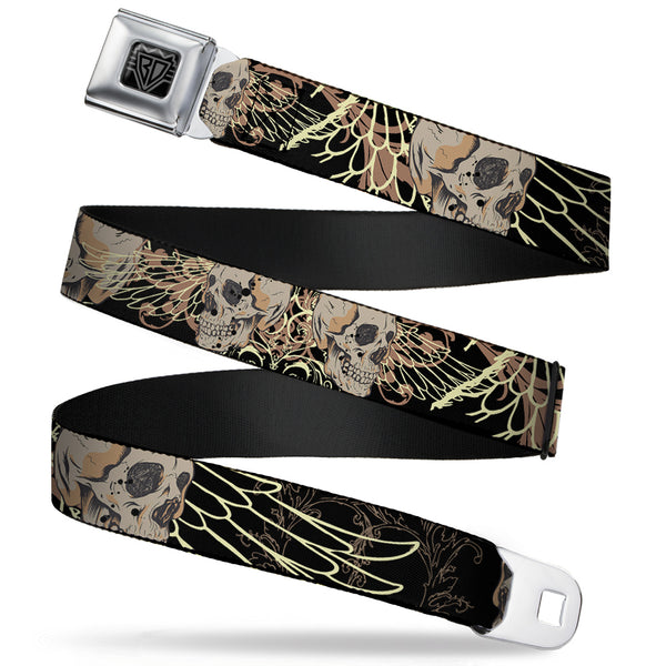 Buckle-Down BD Wings Logo CLOSE-UP Full Color Black Silver Seatbelt Belt - BD Die Hard Skull 02 Webbing