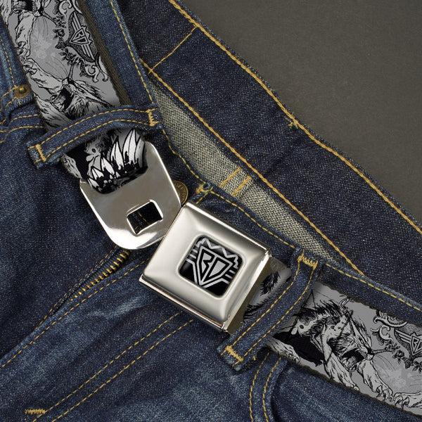 Buckle-Down BD Wings Logo CLOSE-UP Full Color Black Silver Seatbelt Belt - BD Werewolves Webbing