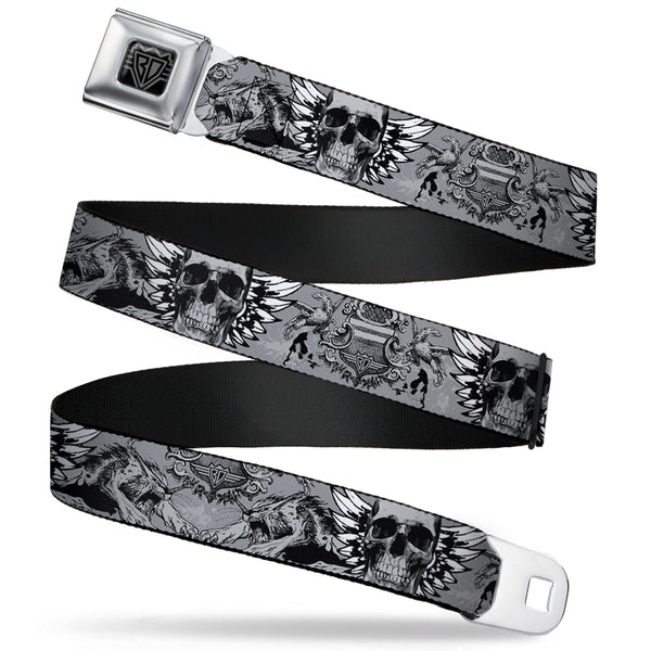 Buckle-Down BD Wings Logo CLOSE-UP Full Color Black Silver Seatbelt Belt - BD Werewolves Webbing