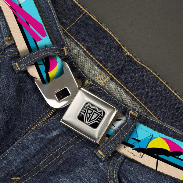 Buckle-Down BD Wings Logo CLOSE-UP Full Color Black Silver Seatbelt Belt - Beach Scene 2 Webbing