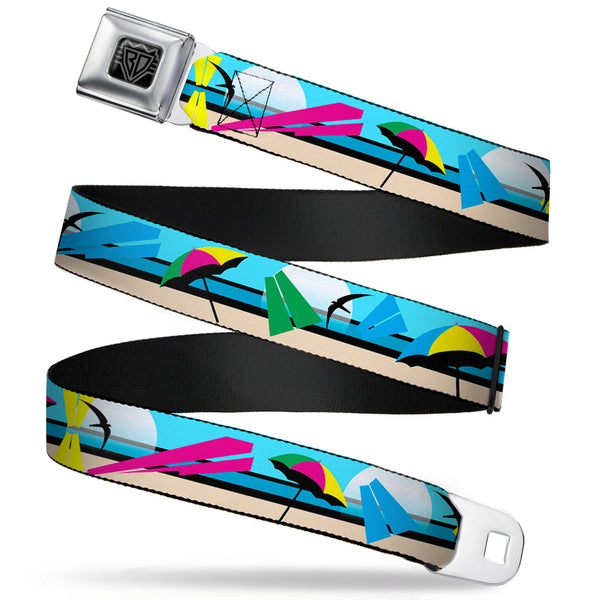 Buckle-Down BD Wings Logo CLOSE-UP Full Color Black Silver Seatbelt Belt - Beach Scene 2 Webbing