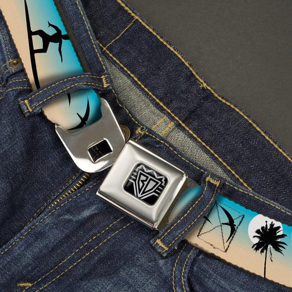 Buckle-Down BD Wings Logo CLOSE-UP Full Color Black Silver Seatbelt Belt - Beach Surfer Webbing
