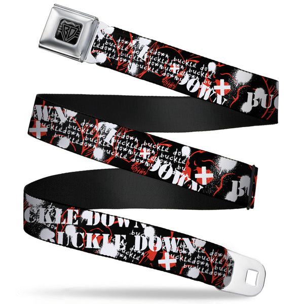 Buckle-Down BD Wings Logo CLOSE-UP Full Color Black Silver Seatbelt Belt - BD Punk Webbing