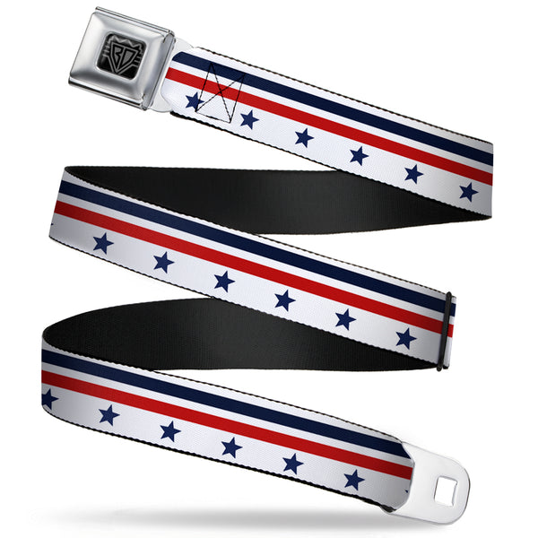 Buckle-Down BD Wings Logo CLOSE-UP Full Color Black Silver Seatbelt Belt - Americana Stars & Stripes5 White/Blue/Red Webbing