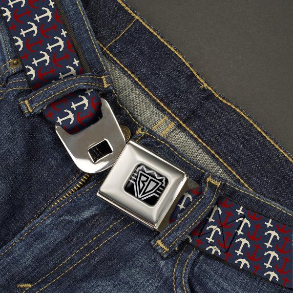 Buckle-Down BD Wings Logo CLOSE-UP Full Color Black Silver Seatbelt Belt - Anchor3 Flip Navy/Red/Cream Webbing