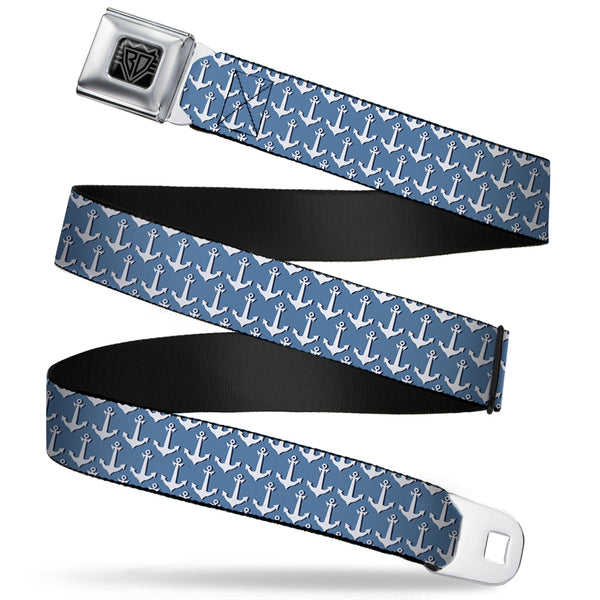 Buckle-Down BD Wings Logo CLOSE-UP Full Color Black Silver Seatbelt Belt - Anchor2 Monogram Baby Blue/Navy/White Webbing