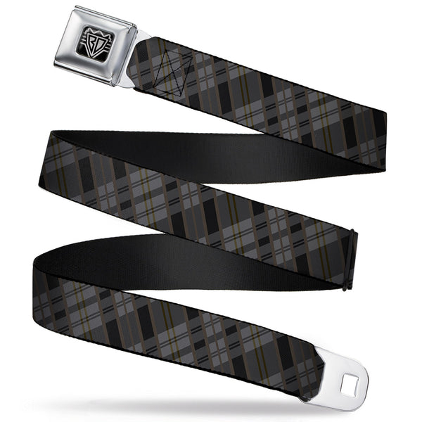 Buckle-Down BD Wings Logo CLOSE-UP Full Color Black Silver Seatbelt Belt - Plaid Gray/Black/Brown Webbing Buckle-Down BD Wings Logo CLOSE-UP Full Color Black Silver Seatbelt Belt - Plaid Gray/Black/Brown Webbing