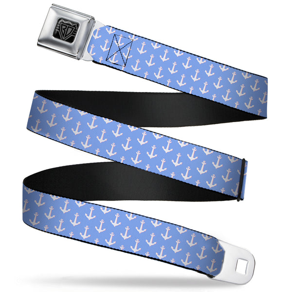Buckle-Down BD Wings Logo CLOSE-UP Full Color Black Silver Seatbelt Belt - Anchor2 Monogram Baby Blue/Baby Pink/White Webbing