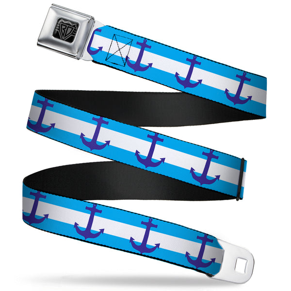 Buckle-Down BD Wings Logo CLOSE-UP Full Color Black Silver Seatbelt Belt - Anchor/Stripe Blues/White Webbing