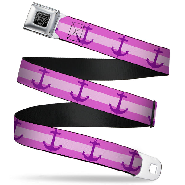 Buckle-Down BD Wings Logo CLOSE-UP Full Color Black Silver Seatbelt Belt - Anchor/Stripe Pinks/Purple Webbing