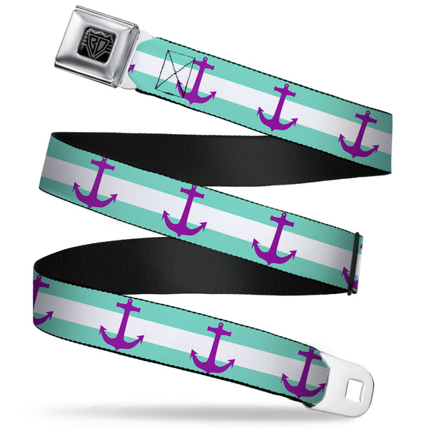 Buckle-Down BD Wings Logo CLOSE-UP Full Color Black Silver Seatbelt Belt - Anchor/Stripe Teal/White/Purple Webbing
