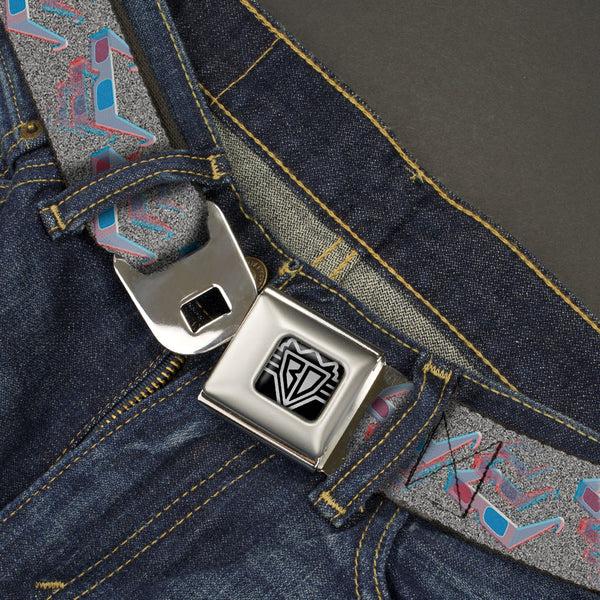 Buckle-Down BD Wings Logo CLOSE-UP Full Color Black Silver Seatbelt Belt - 3-D Glasses W/TV Noise Webbing