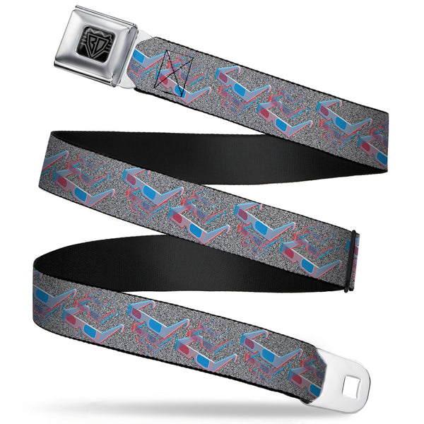 Buckle-Down BD Wings Logo CLOSE-UP Full Color Black Silver Seatbelt Belt - 3-D Glasses w/TV Noise Webbing