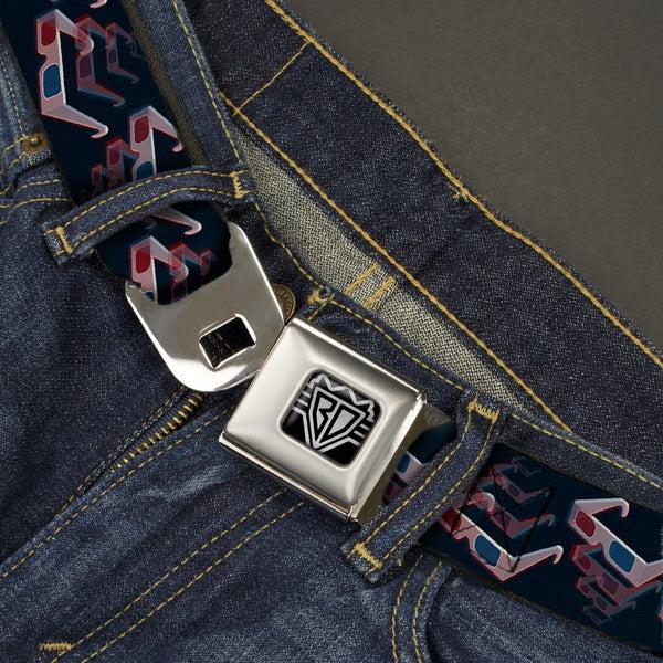 Buckle-Down BD Wings Logo CLOSE-UP Full Color Black Silver Seatbelt Belt - 3-D Glasses Black Webbing