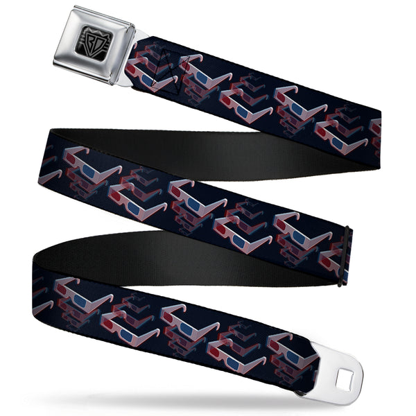 Buckle-Down BD Wings Logo CLOSE-UP Full Color Black Silver Seatbelt Belt - 3-D Glasses Black Webbing
