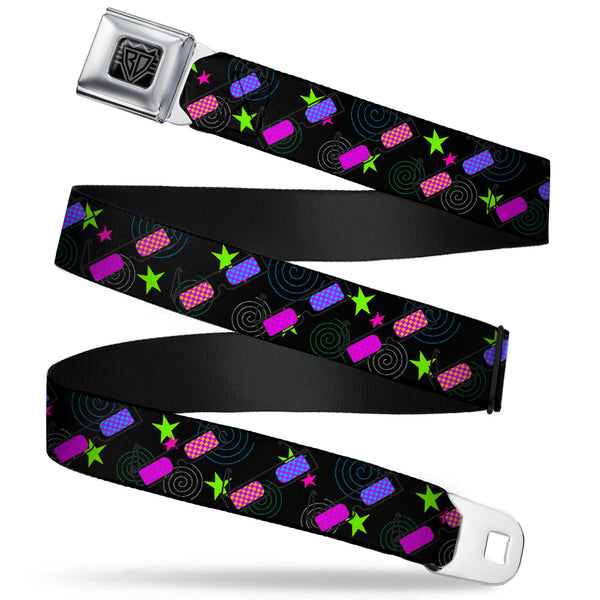 Buckle-Down BD Wings Logo CLOSE-UP Full Color Black Silver Seatbelt Belt - 3-D Glasses w/Stars Multi Color Webbing