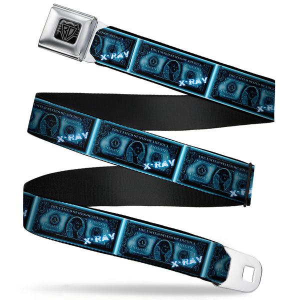 Buckle-Down BD Wings Logo CLOSE-UP Full Color Black Silver Seatbelt Belt - $1 Bill X-Ray Webbing
