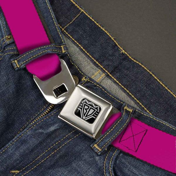 Buckle-Down BD Wings Logo CLOSE-UP Full Color Black Silver Seatbelt Belt - Fuchsia Webbing
