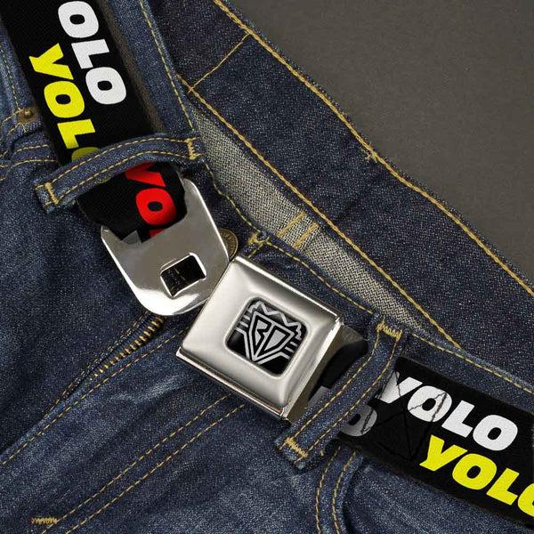 Buckle-Down BD Wings Logo CLOSE-UP Full Color Black Silver Seatbelt Belt - YOLO2 Black/Red/White/Gray/Yellow Webbing