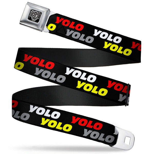 Buckle-Down BD Wings Logo CLOSE-UP Full Color Black Silver Seatbelt Belt - YOLO2 Black/Red/White/Gray/Yellow Webbing