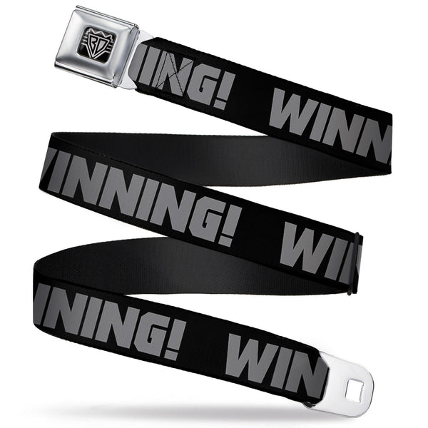 Buckle-Down BD Wings Logo CLOSE-UP Full Color Black Silver Seatbelt Belt - WINNING Black/Gray Webbing
