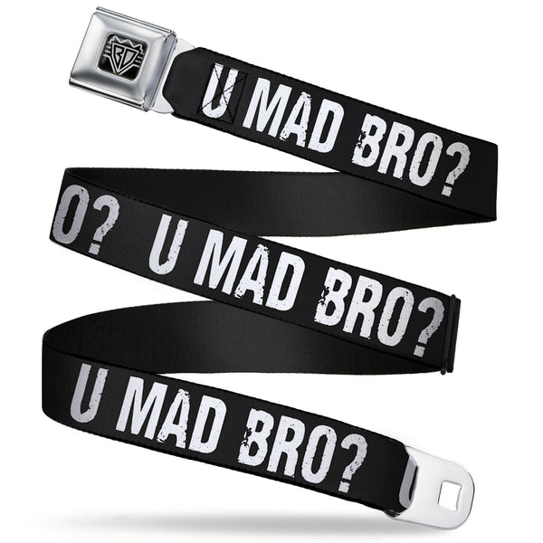 Buckle-Down BD Wings Logo CLOSE-UP Full Color Black Silver Seatbelt Belt - U MAD BRO? Weathered Black/White Webbing
