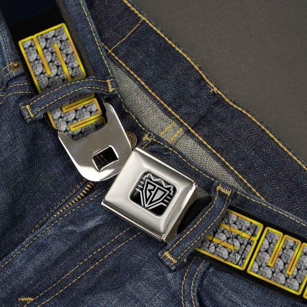 Buckle-Down BD Wings Logo CLOSE-UP Full Color Black Silver Seatbelt Belt - SWAG Black/Bling Webbing