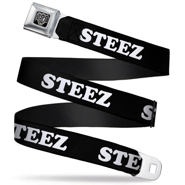 Buckle-Down BD Wings Logo CLOSE-UP Full Color Black Silver Seatbelt Belt - STEEZ Black/White Webbing