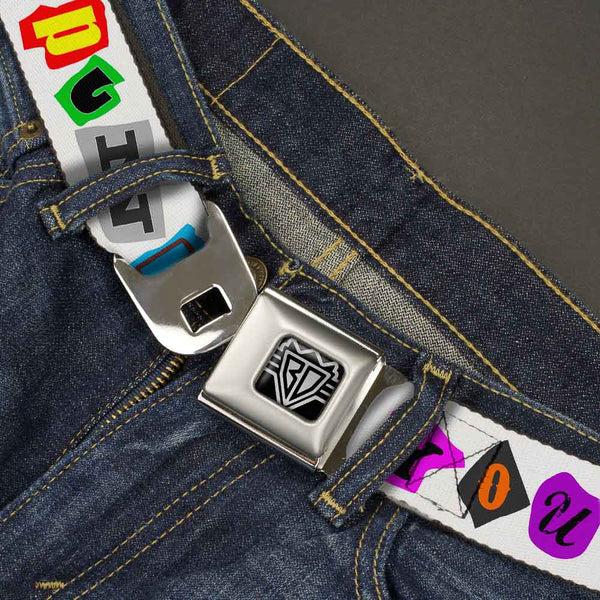 Buckle-Down BD Wings Logo CLOSE-UP Full Color Black Silver Seatbelt Belt - Punk You White/Full Color Webbing