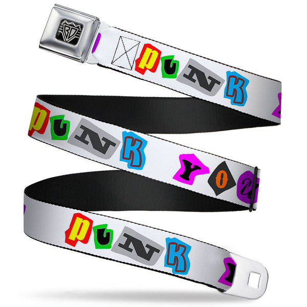 Buckle-Down BD Wings Logo CLOSE-UP Full Color Black Silver Seatbelt Belt - Punk You White/Full Color Webbing