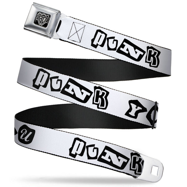 Buckle-Down BD Wings Logo CLOSE-UP Full Color Black Silver Seatbelt Belt - Punk You White/Black Webbing