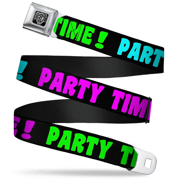 Buckle-Down BD Wings Logo CLOSE-UP Full Color Black Silver Seatbelt Belt - PARTY TIME Black/Green/Turquoise/Fuchsia Webbing