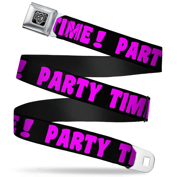 Buckle-Down BD Wings Logo CLOSE-UP Full Color Black Silver Seatbelt Belt - PARTY TIME Black/Fuchsia Webbing