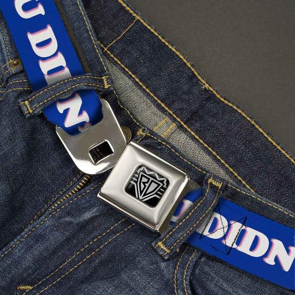 Buckle-Down BD Wings Logo CLOSE-UP Full Color Black Silver Seatbelt Belt - OH NO YOU DIDN'T Navy/Purple/White Webbing