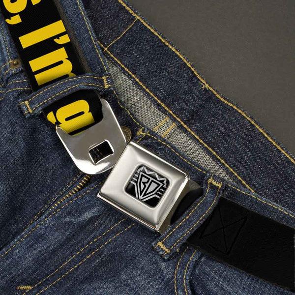 Buckle-Down BD Wings Logo CLOSE-UP Full Color Black Silver Seatbelt Belt - NO THANKS I'M GOOD Black/Gold Webbing