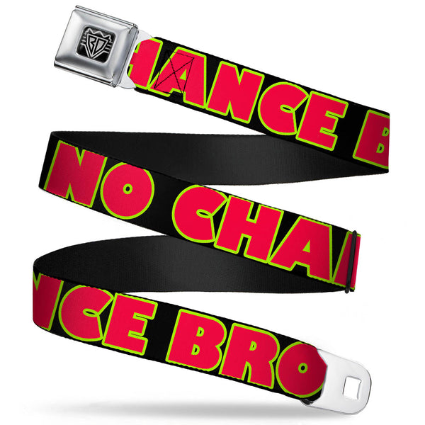 Buckle-Down BD Wings Logo CLOSE-UP Full Color Black Silver Seatbelt Belt - NO CHANCE BRO Black/Yellow/Red Webbing