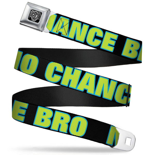 Buckle-Down BD Wings Logo CLOSE-UP Full Color Black Silver Seatbelt Belt - NO CHANCE BRO Black/Turquoise/Green Webbing