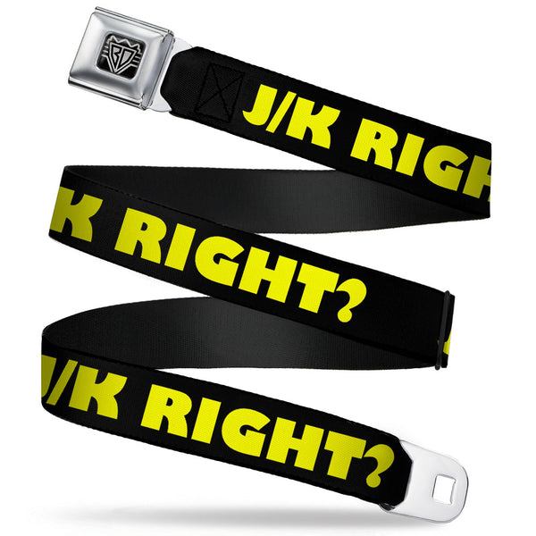 Buckle-Down BD Wings Logo CLOSE-UP Full Color Black Silver Seatbelt Belt - J/K RIGHT? Black/Yellow Webbing