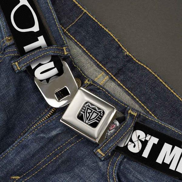 Buckle-Down BD Wings Logo CLOSE-UP Full Color Black Silver Seatbelt Belt - I'M A GEEK/Glasses Black/White Webbing
