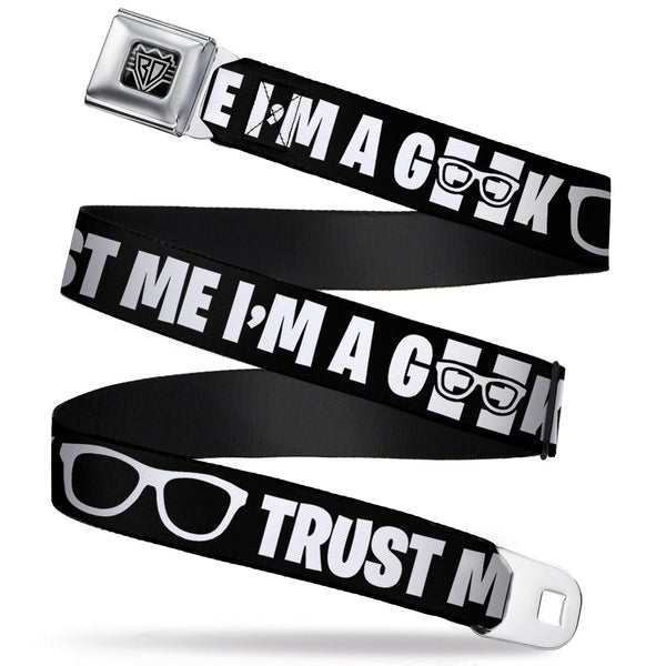 Buckle-Down BD Wings Logo CLOSE-UP Full Color Black Silver Seatbelt Belt - I'M A GEEK/Glasses Black/White Webbing
