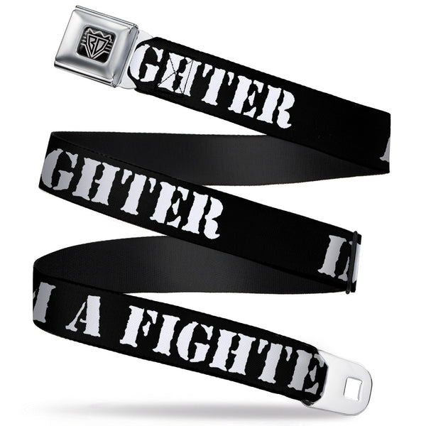 Buckle-Down BD Wings Logo CLOSE-UP Full Color Black Silver Seatbelt Belt - I'M A FIGHTER Black/White Webbing