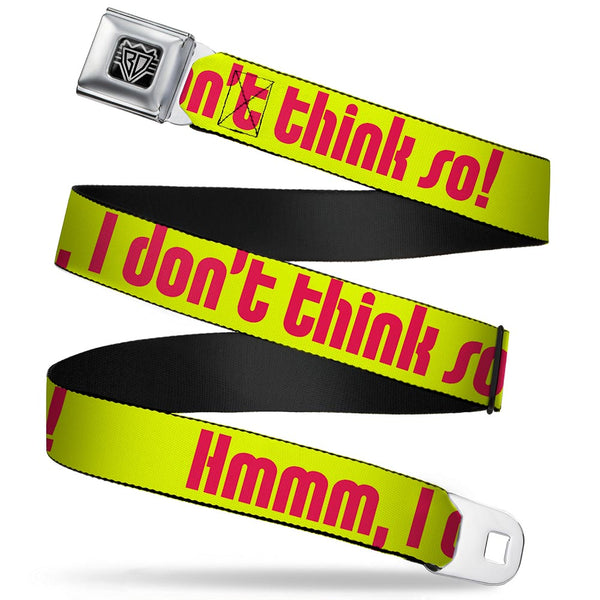 Buckle-Down BD Wings Logo CLOSE-UP Full Color Black Silver Seatbelt Belt - HMMM I DON'T THINK SO Yellow/Pink Webbing