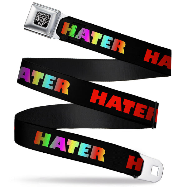 Buckle-Down BD Wings Logo CLOSE-UP Full Color Black Silver Seatbelt Belt - HATER Black/Red/Rainbow Fade Webbing