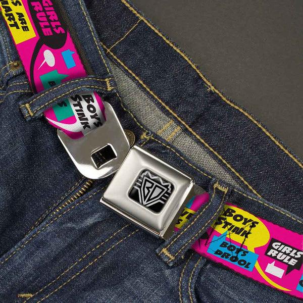 Buckle-Down BD Wings Logo CLOSE-UP Full Color Black Silver Seatbelt Belt - Girls Rule Bubbles Webbing