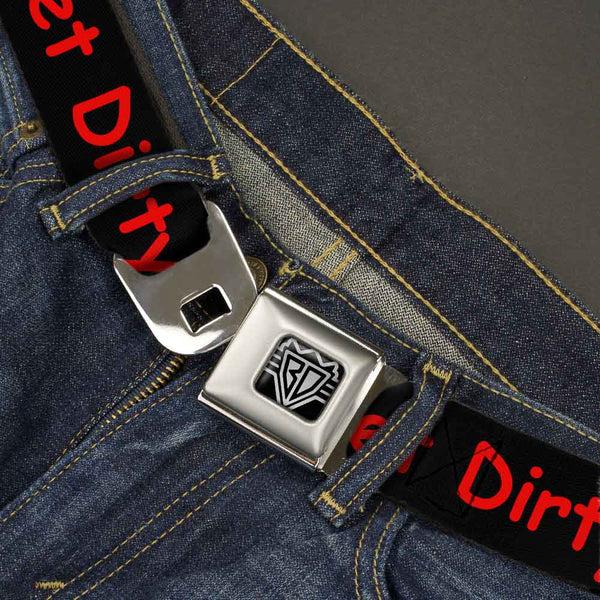 Buckle-Down BD Wings Logo CLOSE-UP Full Color Black Silver Seatbelt Belt - GET DIRTY Black/White/Blue/Green/Red Webbing